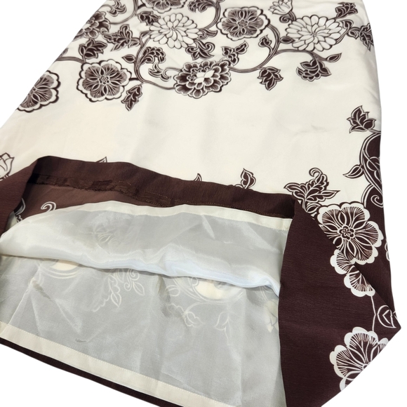 Floral Print Women's Silk Skirt - Cream and Brown Size 2 Vintage - Picture 6 of 10